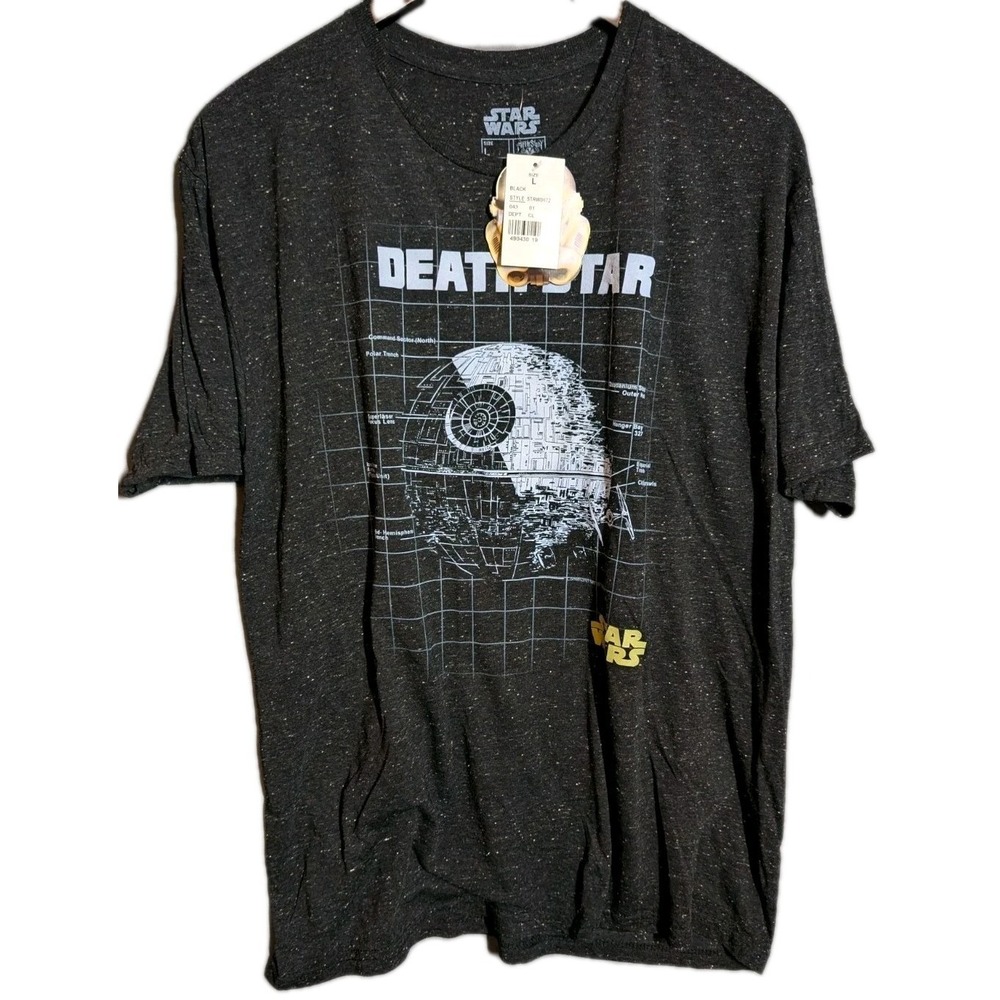 Star‎ Wars Death Star Graphic T-Shirt NWT L Black Speckled Fifth Sun Y2K Style